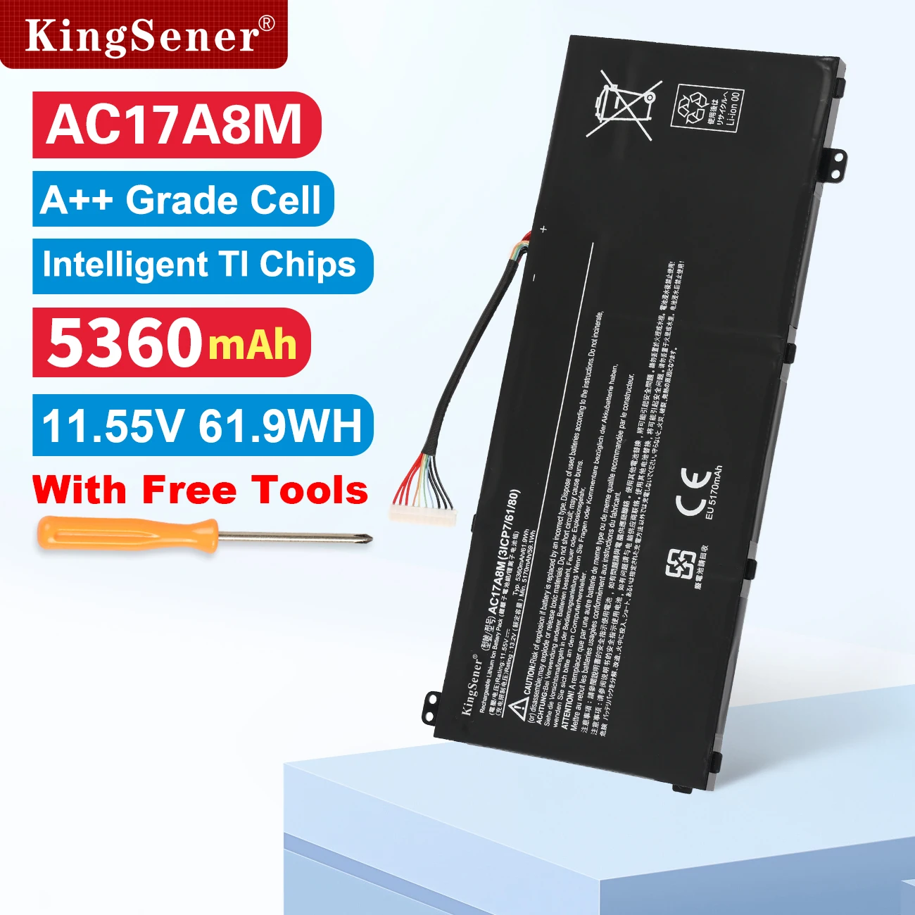 

KingSener AC17A8M Battery For Acer Spin 3 SP314-52 Series For TravelMate X40-51 X30-51 X3410 Series 11.55V 5360mAh/61.9WH