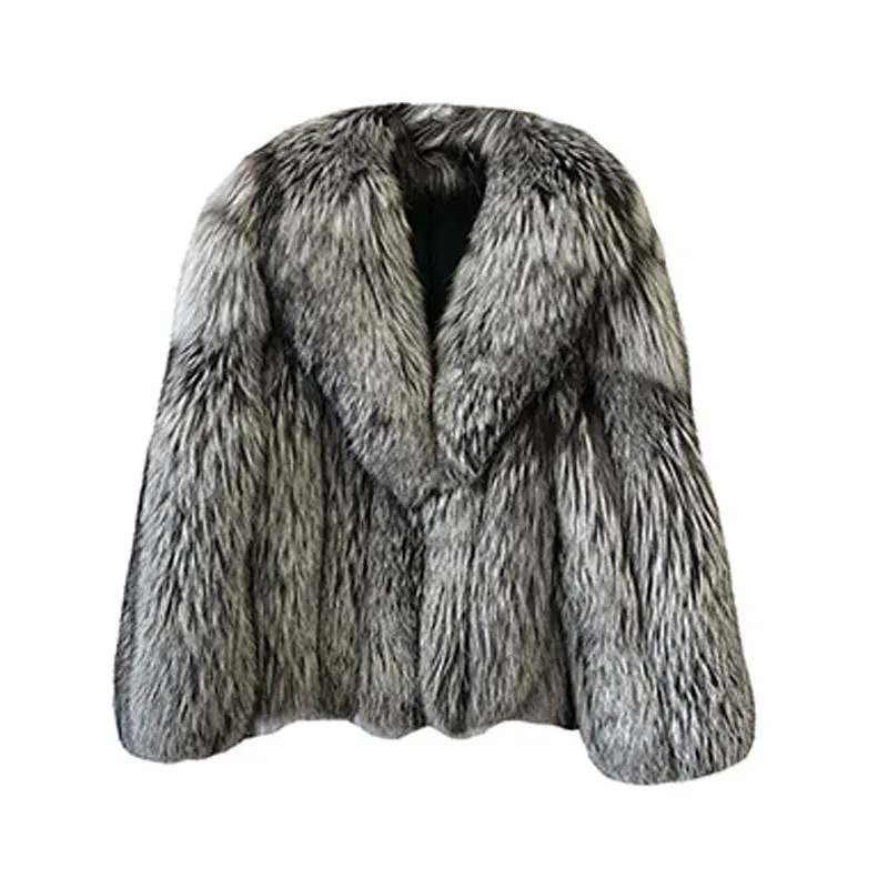 UMI MAO Ayajia Finlandia Argento Volpe Vera Pelliccia Cappotto Intero In Pelle Verde Frutta Collare Striscia Verticale Dimagrante Cappotto di Pelliccia Spessa