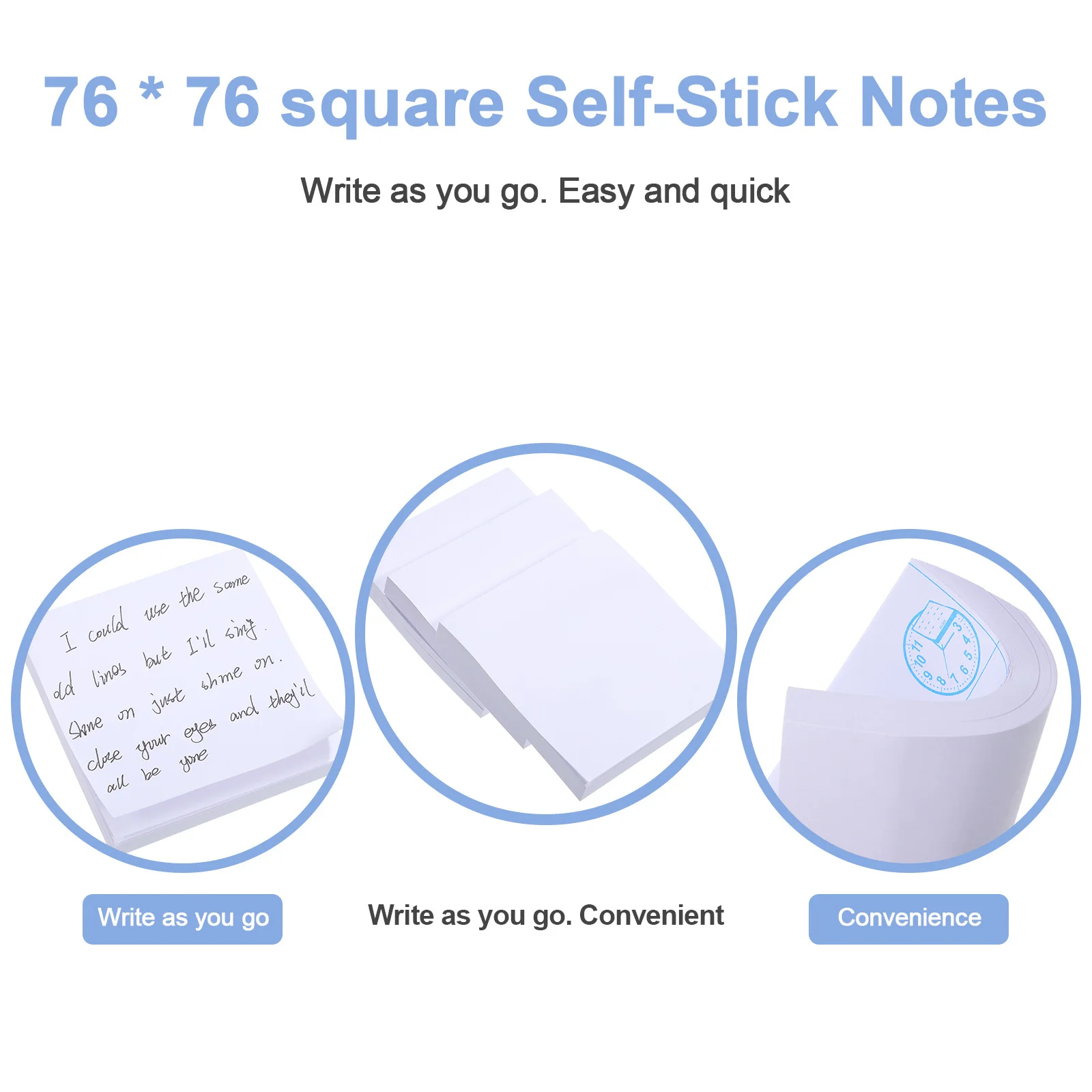 

3Pcs Memo Pads Square Smooth Paper Self Stick Notes Strong Adhesive Portable Office Supplies Self Stick Note Pads