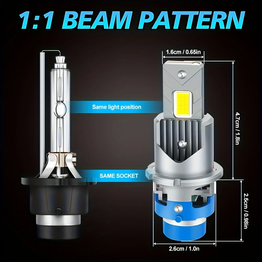 Xenon led D2S/D2R D4S/D4R Xenon Bulbs 6500K White 1:1 High Low Beam 3570 CSP Chip 12-24V Cooling Fan Canbus Error-Free for Model