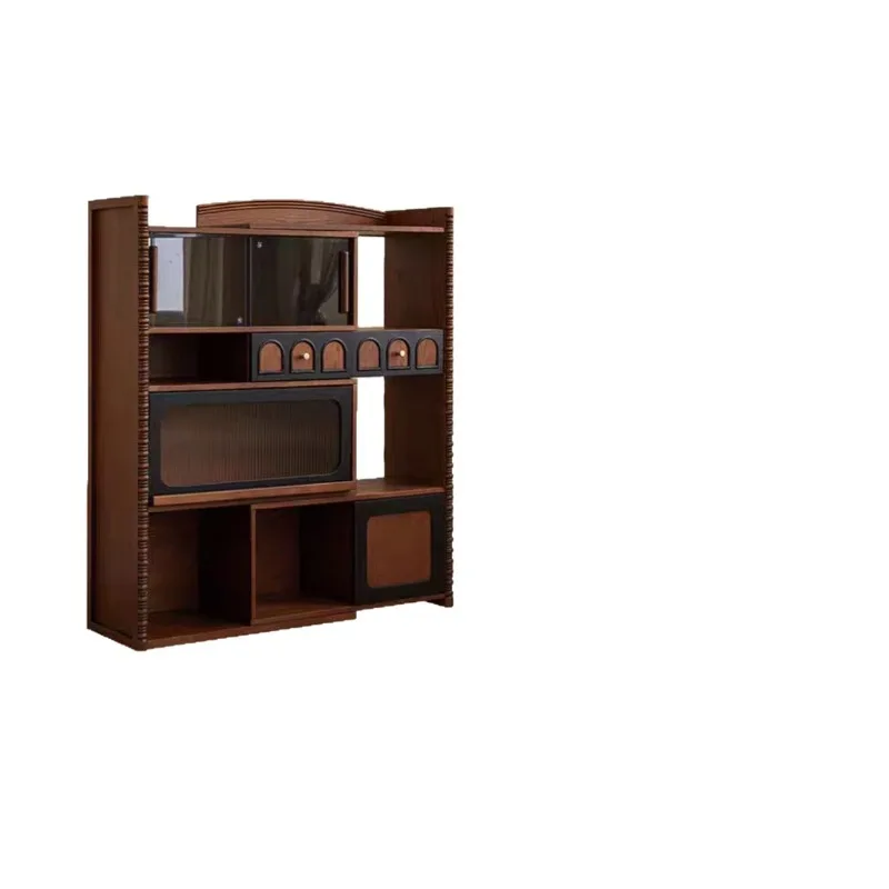 French solid wood retractable bookcase small apartment living room household French dining side bedroom integrated