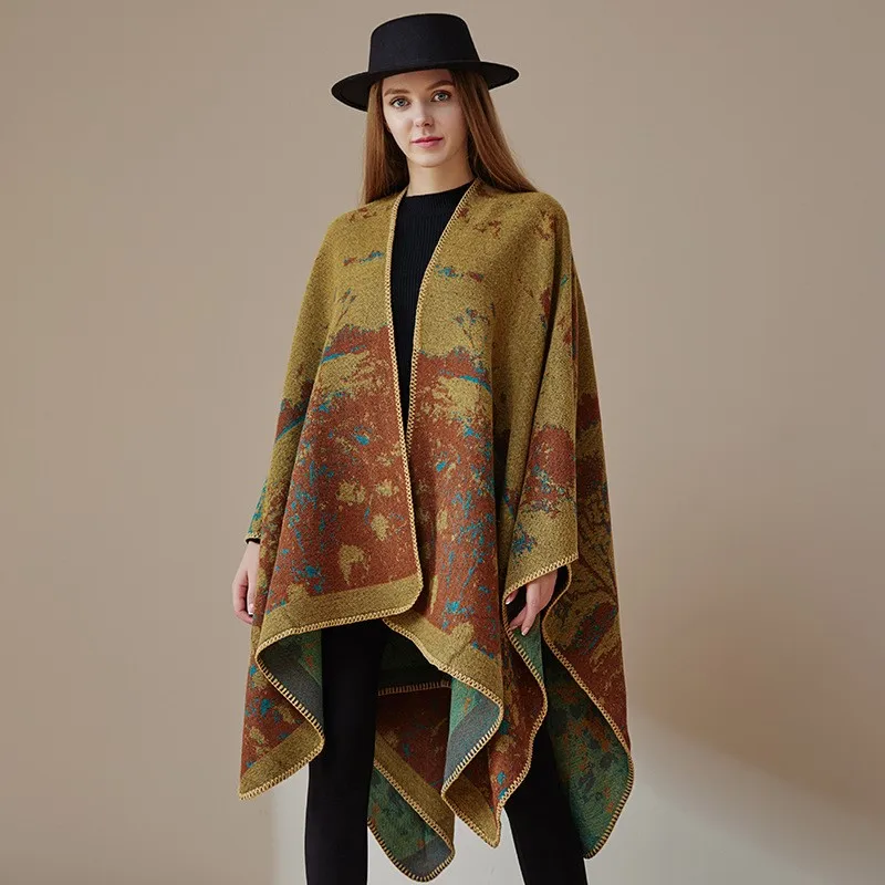 Dark Scarf Y2K Unique Design Split Big Cape Autumn Winter Warmth Double Sided Knitted Cloak Overlaid With Winter