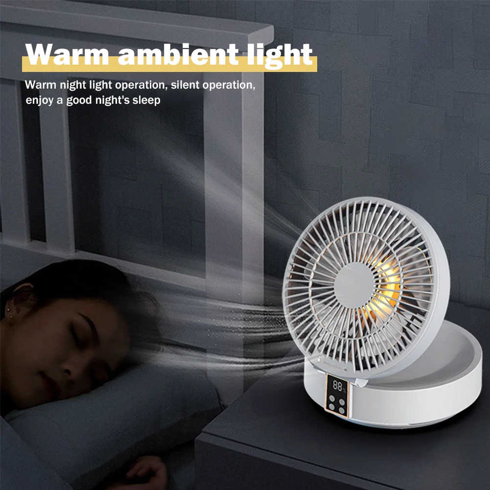 Air Conditioner Table Fan Folding 3 Gear Table Fans Wireless Wall Mounted Fan LED Light USB Rechargeable Remote 4000mAh