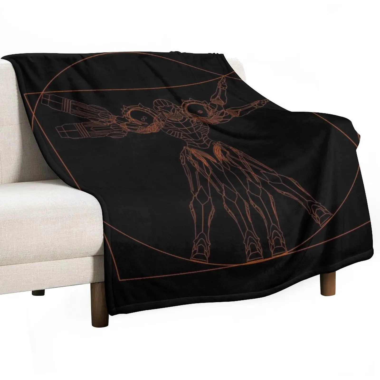 Vitruvian Samus Metroid Da Vinci Sketch Orange Print Throw Blanket Thermals For Travel Softest Blankets