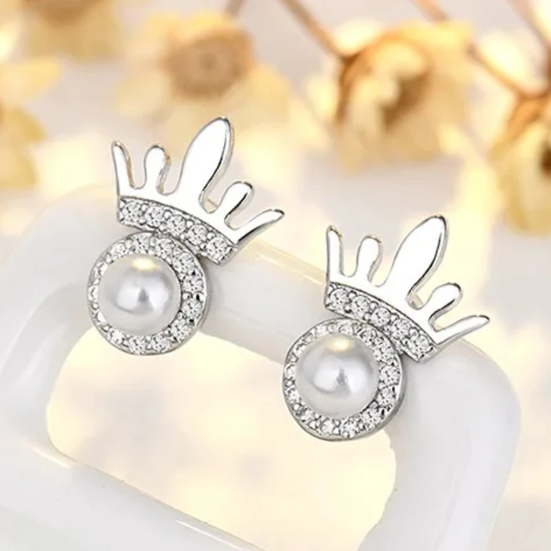 

Модные женские серьги из стерлингового серебра 925 пробы, Корона, круг, жемчуг, маленькие серьги для женщин, обещанные украшения для ушей любви, Pendientes