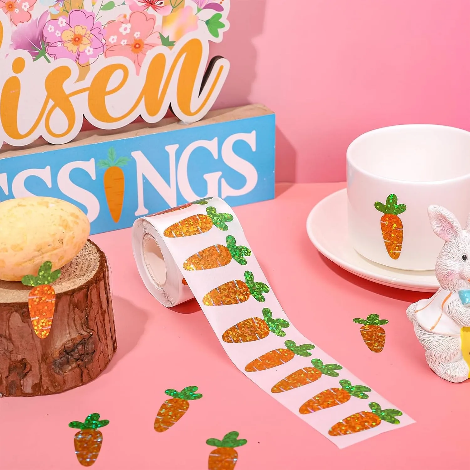 500Pcs 1.2in Glitter Carrot Easter Shape DIY Waterproof Packaging Reward Stickers Party Envelope Decoration Packaging Label Stickers Teacher Student Behavior Reward Stickers