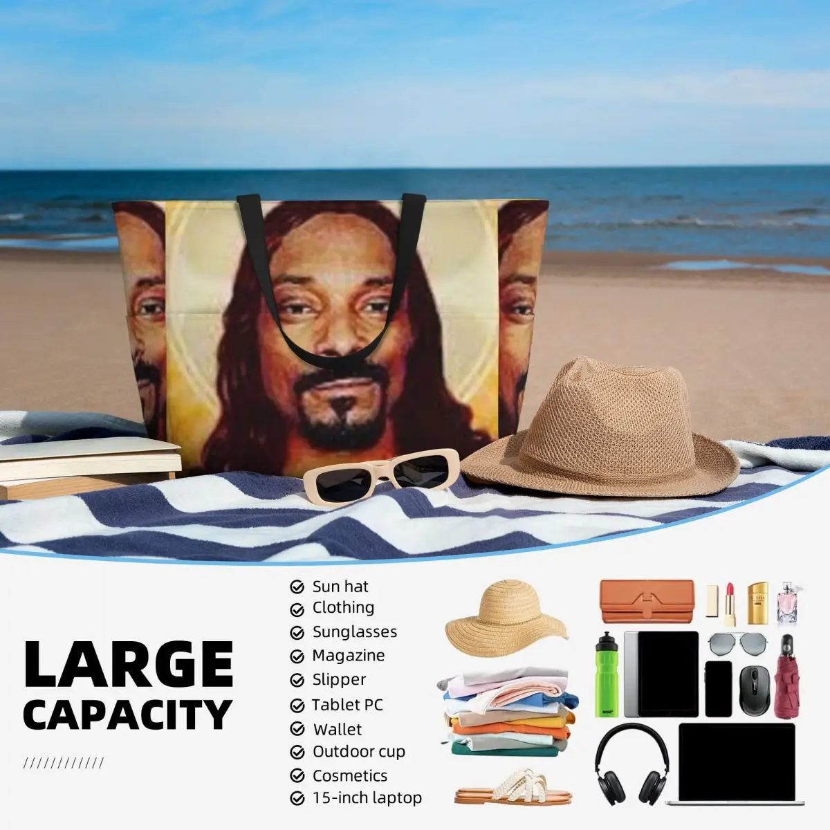 سنوب دوج يذهب يسوع حقيبة حمل على الشاطئ حقيبة رياضية رياضة اليوغا واق من المطر حقيبة حمل كبيرة للنساء حقيبة سفر حقيبة اللياقة البدنية