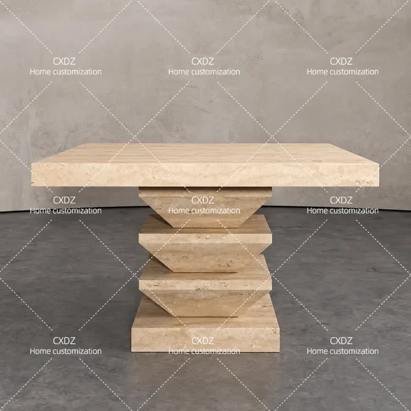Natural Travertine Square Dining Table Wabi Sabi Style Retro Stone Table for Living Room Modern Minimalist Furniture