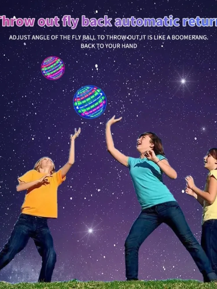 Vliegende Bal met Verlichting 2026 Handbediende Vliegende Bal Boomerang Hoverbal Vliegende Spinner Speelgoed 360 °   Draaiende hangende bal - afbeelding 2