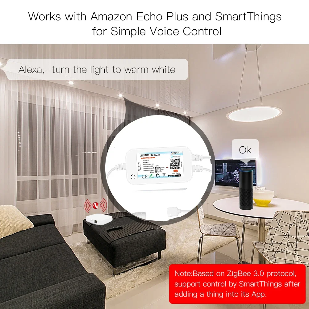 Tuya Zigbee 3.0 듀얼 출력 LED 라이트 스트립 무선 리모컨, 알렉사 스마트싱스용, 5V-24V, DW, CCT, RGB, RGBWW, RGBCCT