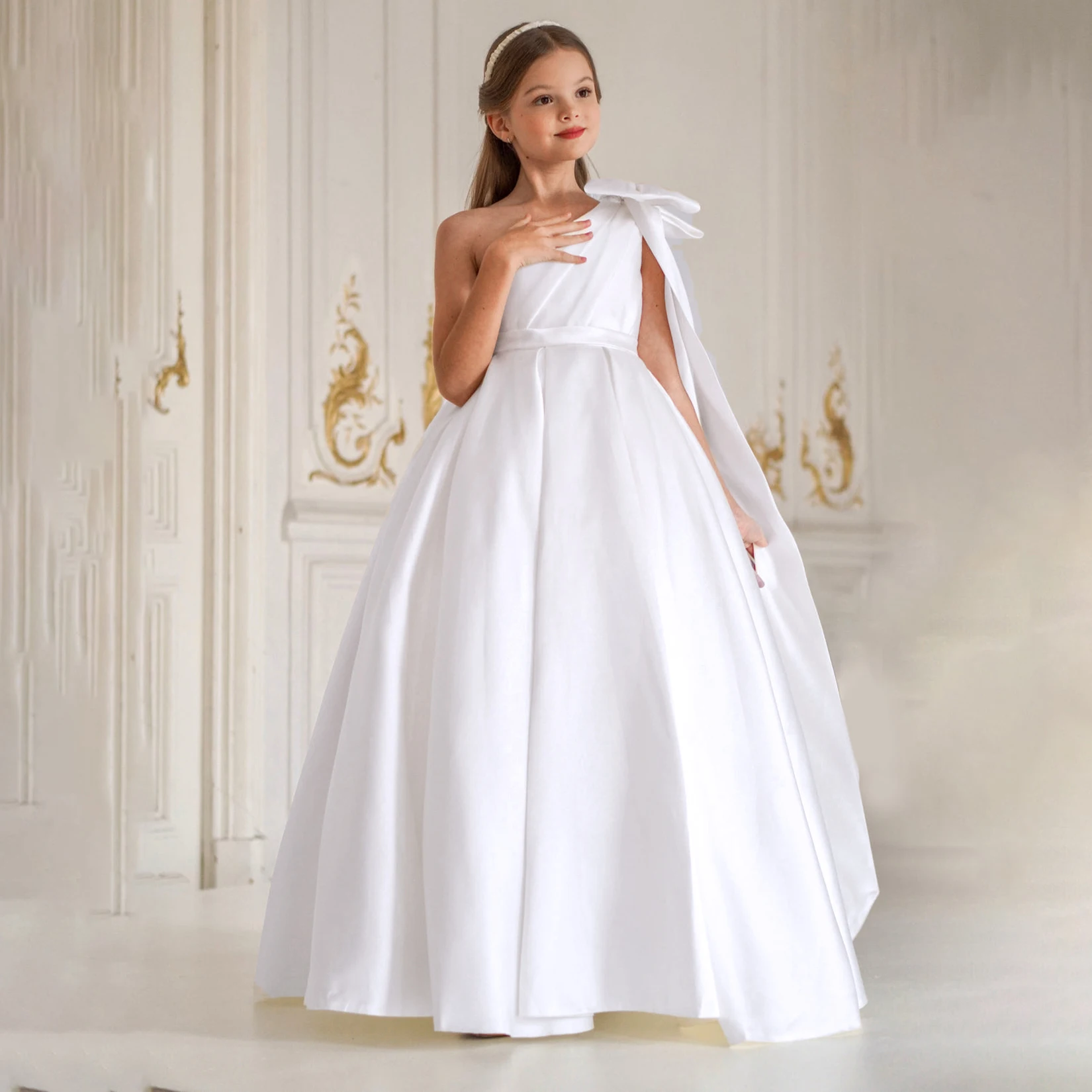 Mode Brautjungfer Taufe Party Mädchen Kleid Elegante Schleife Hochzeit Geburtstag Prinzessin Kleider für Mädchen Erstkommunion Prom Kostüm