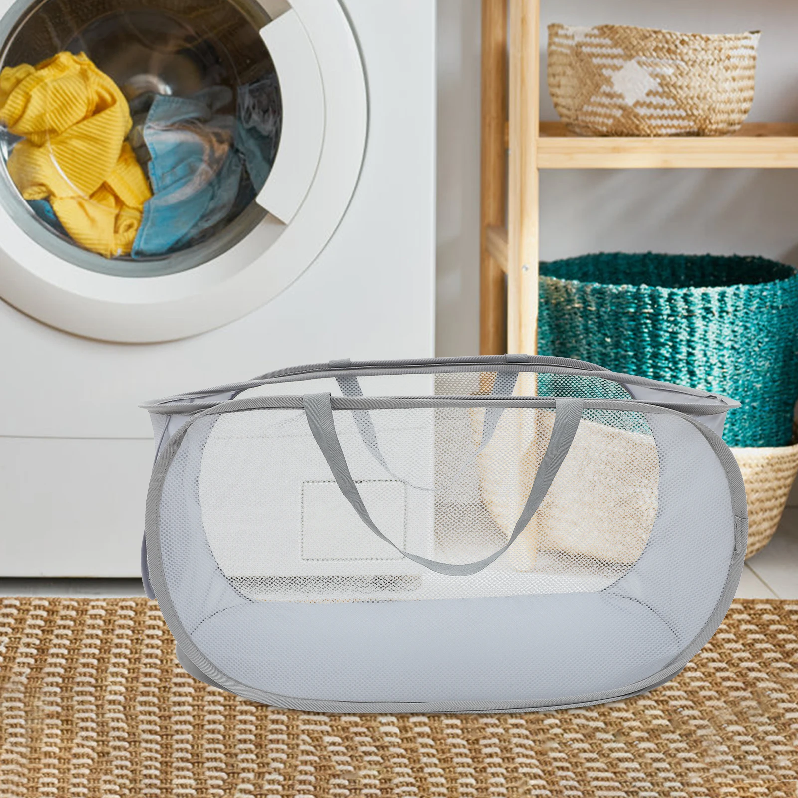 

Collapsible Mesh Foldable Laundry Basket Hamper Basket Foldable Storage Hampers Large Capacity Dirty Clothes Home Use