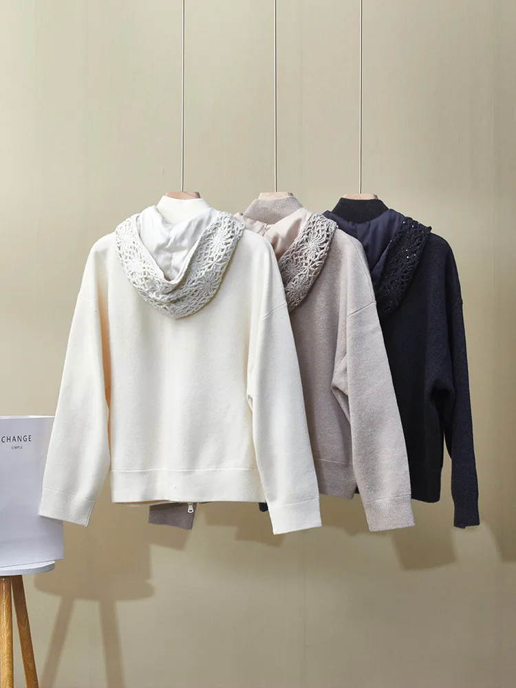 

Women's 2025 Autumn and Winter New Hooded Cashmere Wool Cardigan Sweater Jacket