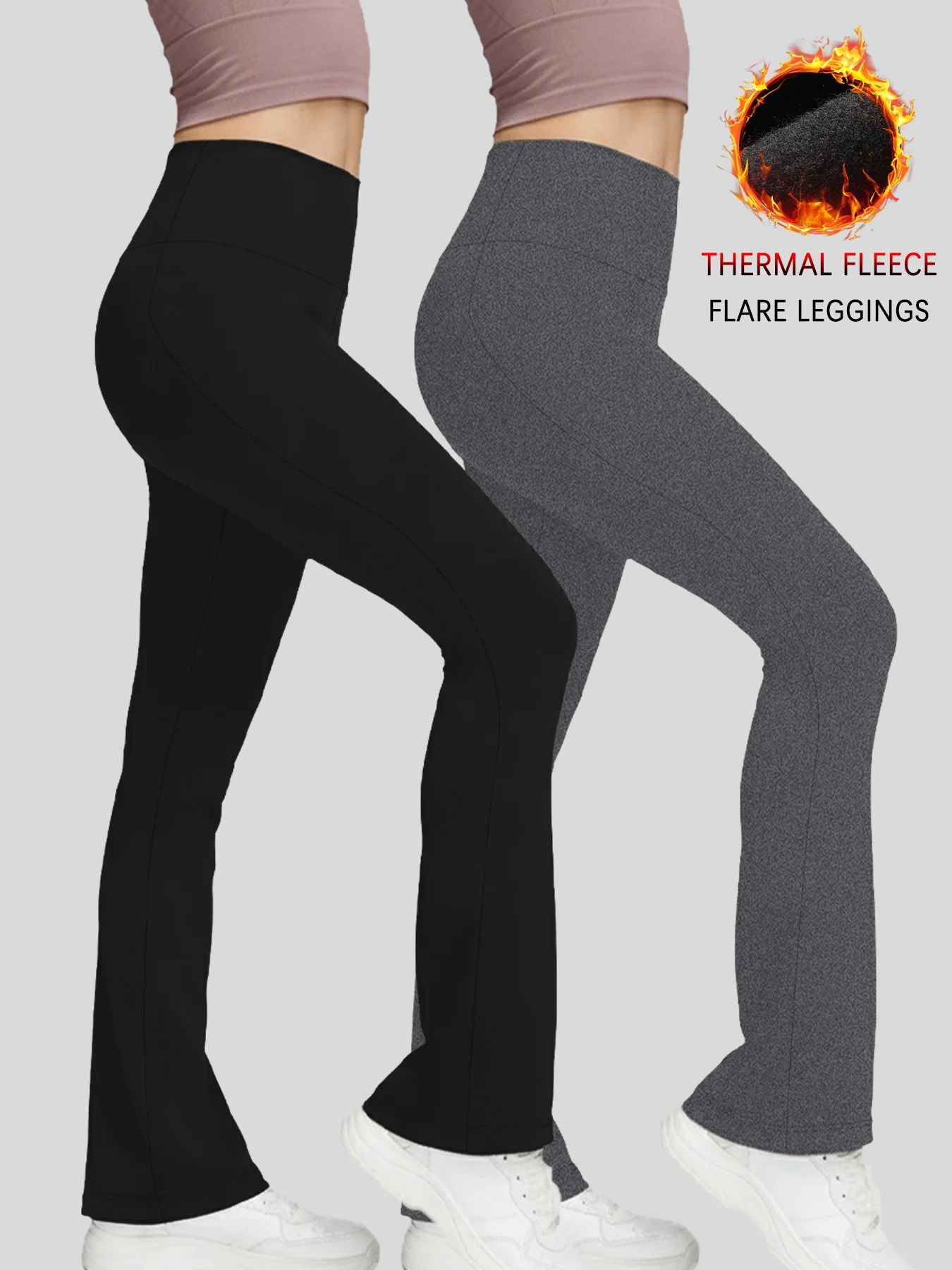 

2 PACK High Waisted Fleece Flare Leggings for Women - Super Soft Bootcut Pants with Tummy Control, Perfect for Yoga Practice