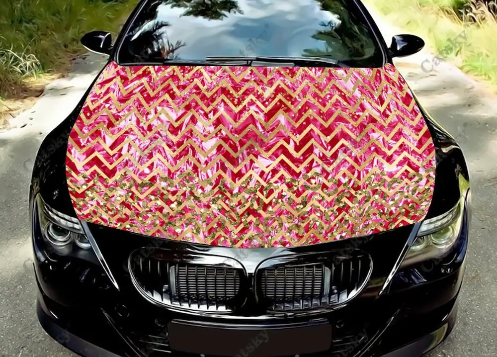 Glitter Digital Pattern Car Hood Decal Stickers Wrap Vinyl Film Engine Cover Decals Sticker Car Hood Protective Film