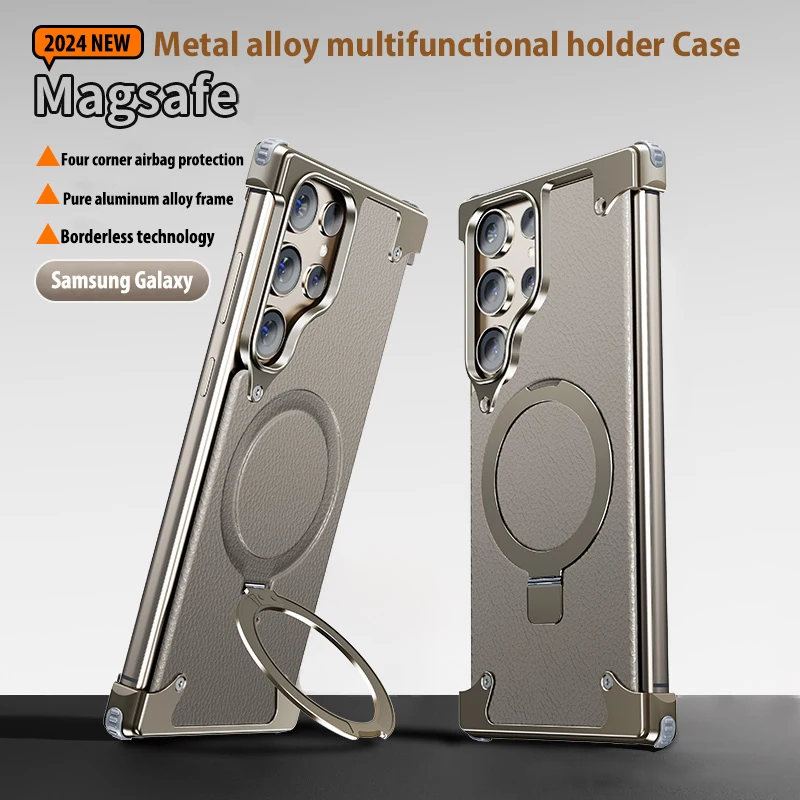 For Samsung Galaxy S24 S23 Ultra case Magnetic magsafe rotating car phone holder metal aluminum alloy airbag protection cover