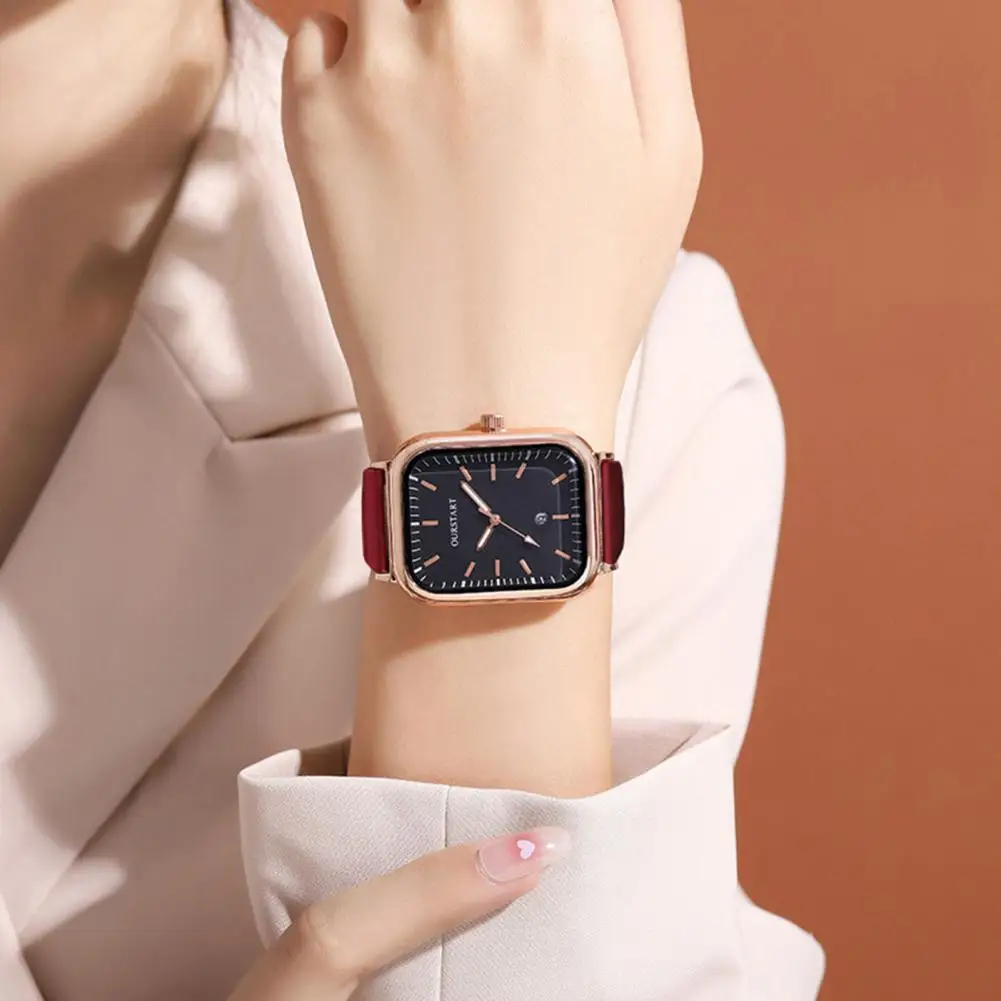 

Women Casual Watch With Calendar Rectangle Dial Silicone Strap Ladies Girls Quartz Wristwatch Fashion Jewelry Birthday Gift