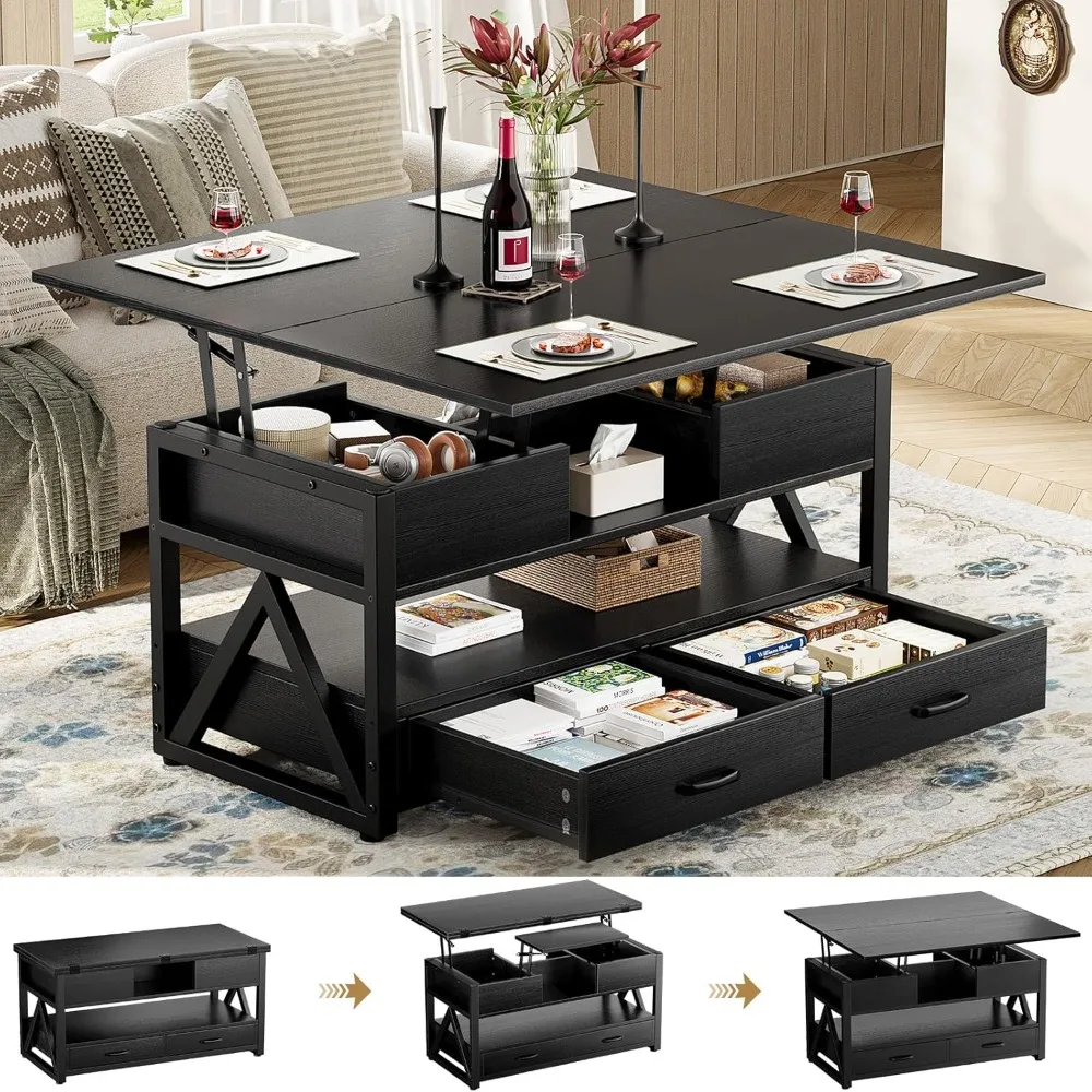 

40-inch Lift Top Coffee Table: 4-in-1 Multifunctional Storage with Drawers and Concealed Compartments, Farmhouse Style