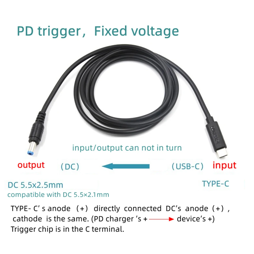 USB C ชนิด C PD ถึง9V 12V 15V 20V 5.5x2.5มม. สายเคเบิลพลังงานสำหรับแล็ปท็อปลำโพงกล้อง PD100W อะแดปเตอร์ชาร์จชาย DC5525