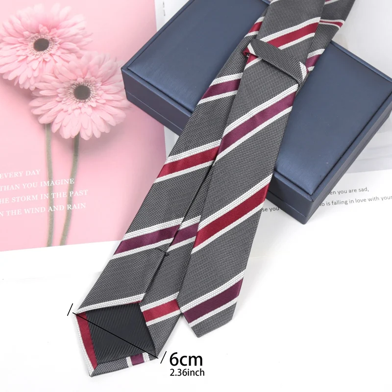 Men's Ties Design Luxury Dark Red Striped Tie British Styles Jacquard 6cm Necktie Business Party Groom Collar Accessories Gifts