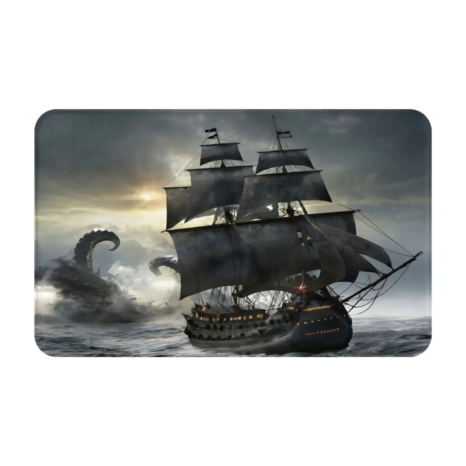 The Black Pearl Vs Kraken T-Shirt Baumwoll-T-Shirt Piraten Black Pearl Old Ship Kraken Gothic Art Sea Monster Fantasy Piratenschiff