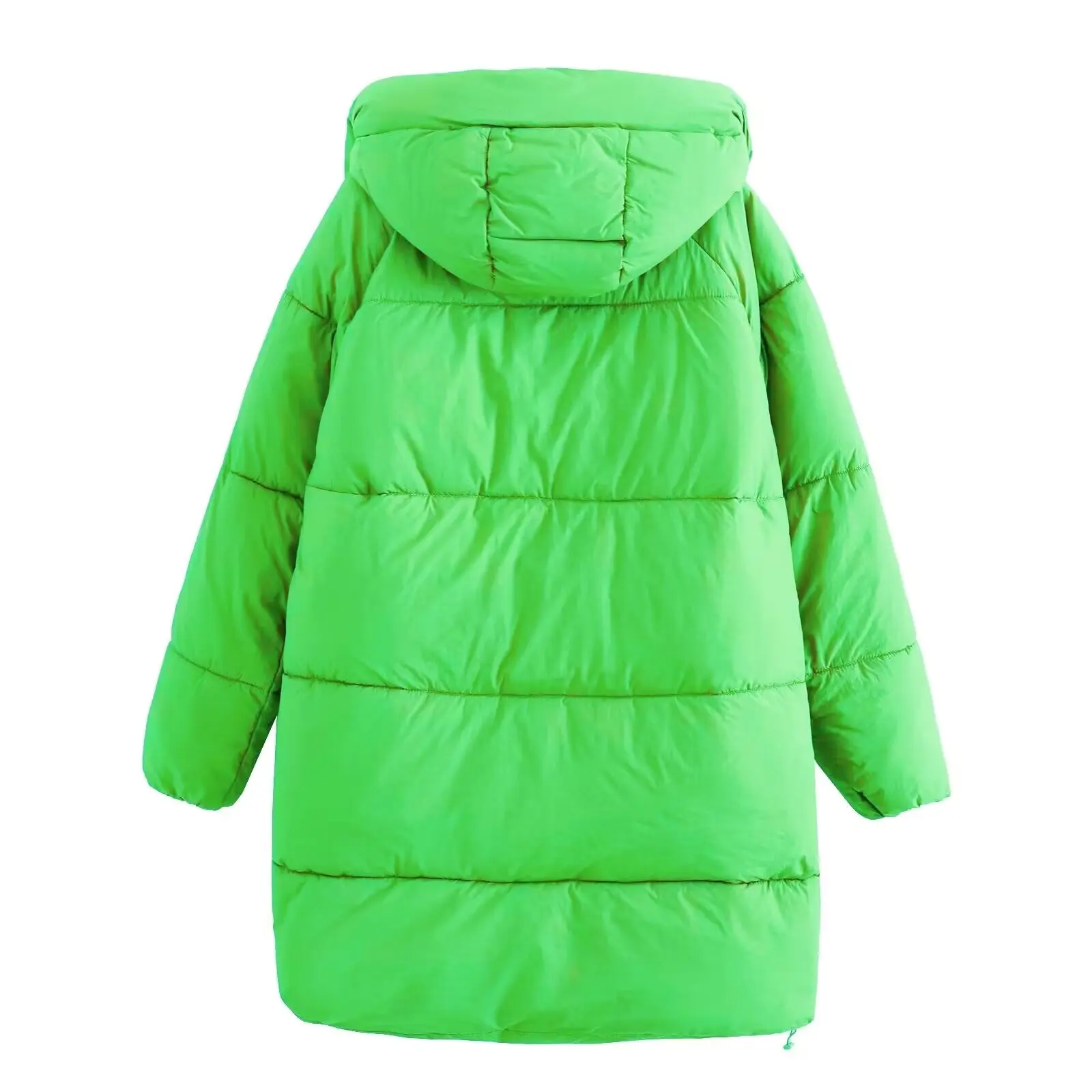 KONDALA Chic Y2k Winter Women Solid Fluorescent Green Pockets Long Jackets Hooded Thick Streetwear Fashion 2025 Female Outwears