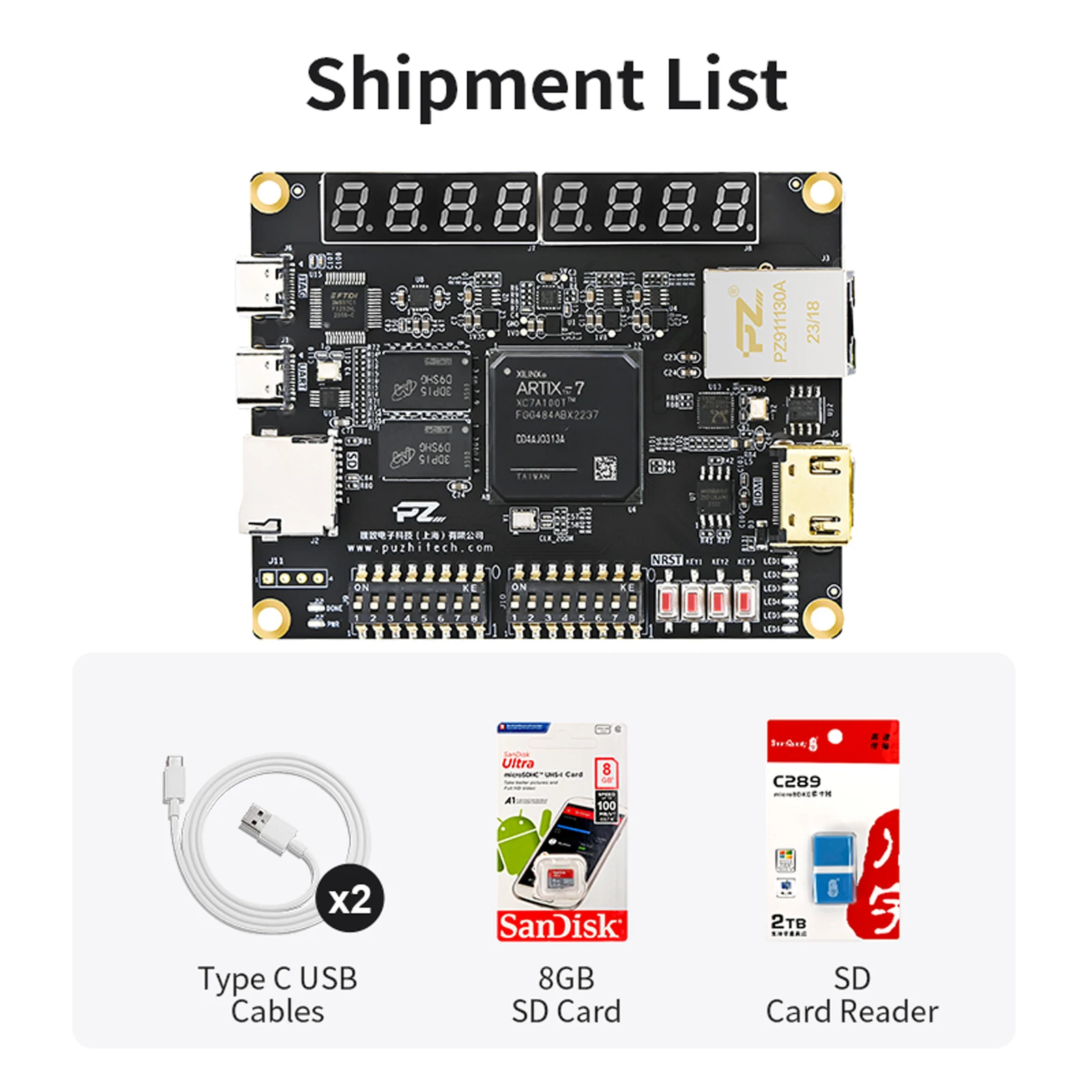 Puzhi A735T A7100T-EDU FPGA-ontwikkelbord Xilinx Artix-7 XC7A35T XC7A100T Evaluatiekit voor universiteitsonderwijs