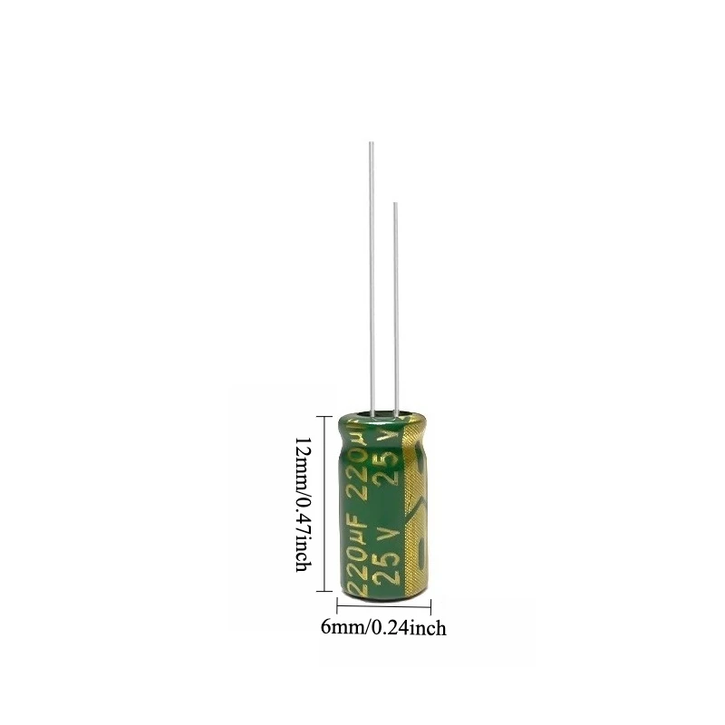 200pcs 25V 220uF Electrolytic Capacitor High Frequency Low ESR High Quality Green Gold 6x7 6x12 8x12mm