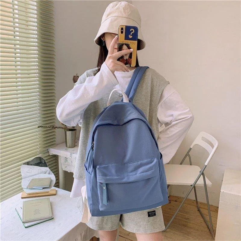 Simple Large Capacity Waterproof Women's Backpack Korean Style School Bag Commuter Soft Handle Inner Pocket Zipper Closure