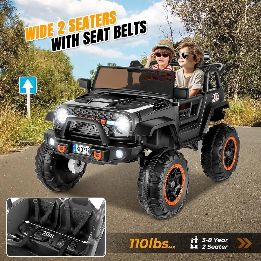 Camion électrique 24 V, camion alimenté par batterie 2 places avec siège large de 20", roues puissantes 4 x 100 W, musique, télécommande, LE