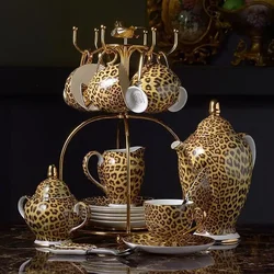 Leopard Print Bone China Coffee Set Luxury Porcelain Tea Set Pot Cup Ceramic Mug Sugar Bowl Creamer Teatime Teapot Coffeeware