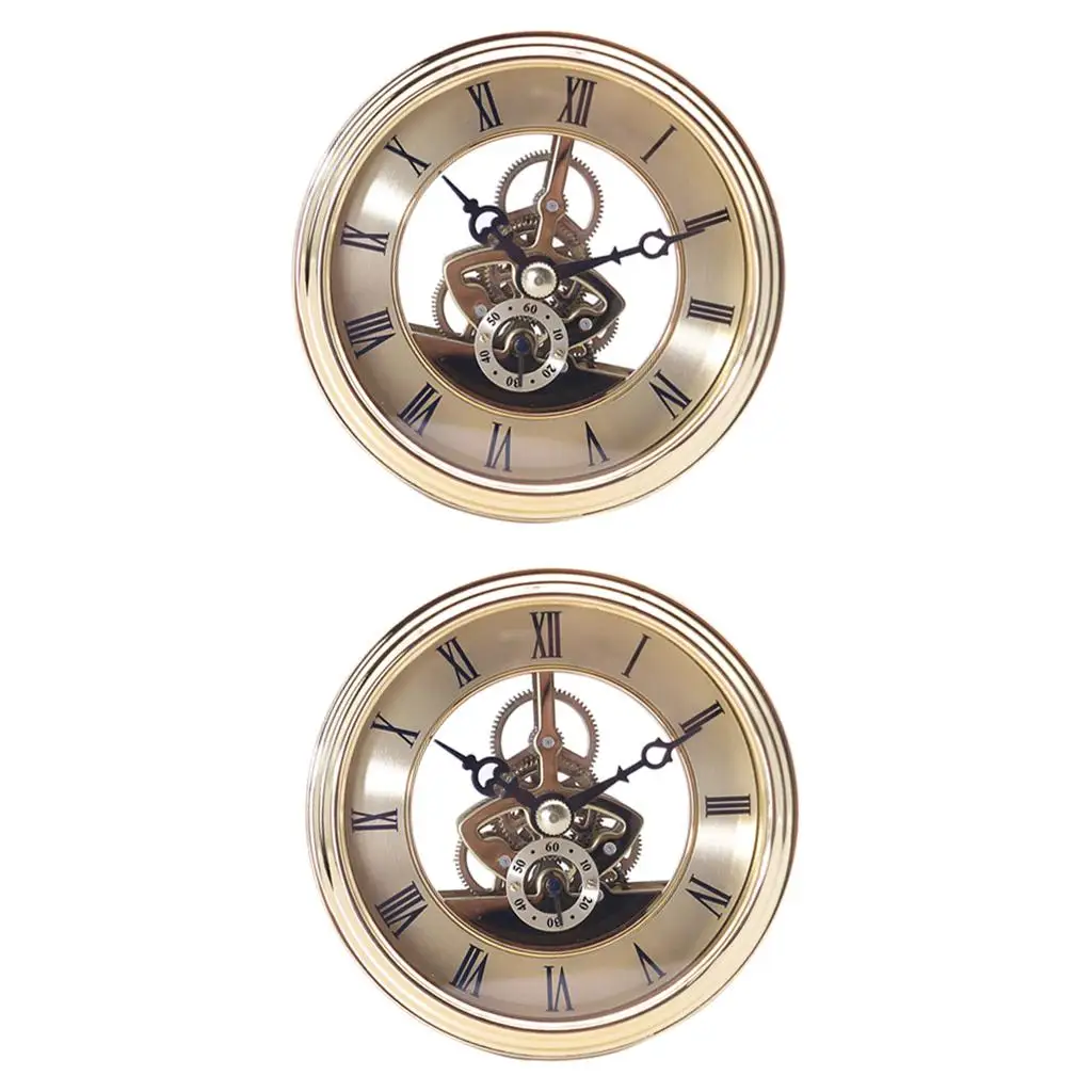 2Pcs 97mm Floating Anniversary Skeleton Insert Clock Movement - Golden