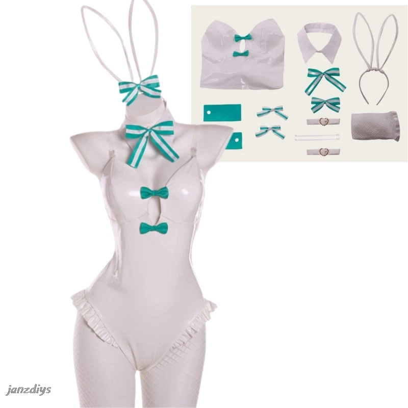 In Stock Rurudo Artist White Bunny Girl Costume Women Elastic Leather Fabric Sexy Cosplay Bunny Suit White Green Jumpsuits