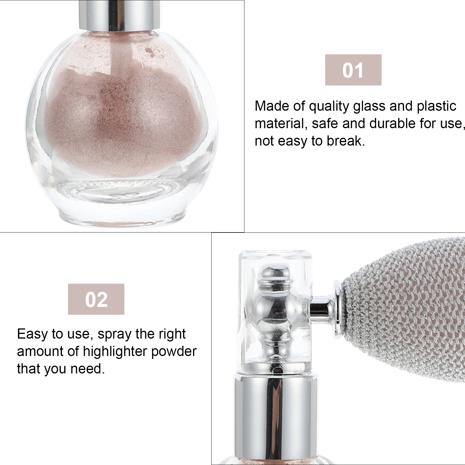 

Glamorous Highlighter Powder Sprayer Bottle Body Glitter Makeup Wedding Party Container Safe Durable Glass Plastic