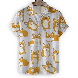 Cute dog print men's short-sleeved shirt 2023 new 3D digital print loose casual shirt silly and cute dog print.