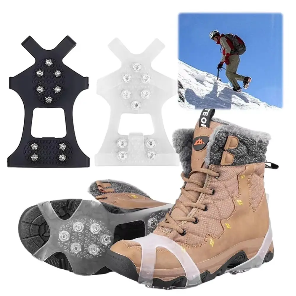 1Pair 10 Teeth Ice Grippers Non-slip Wear-resistant Ice Snow Shoes Spikes Gripper Snow Spikes for Snow Walking Climbing Shoes