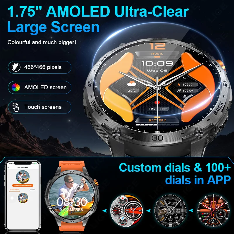 2025New For XIAOMI 730mAh Outdoor Smart Watch 466*466 AMOLED Screen Heart Rate Bluetooth Call 3ATM Waterproof Man Smart Bracelet