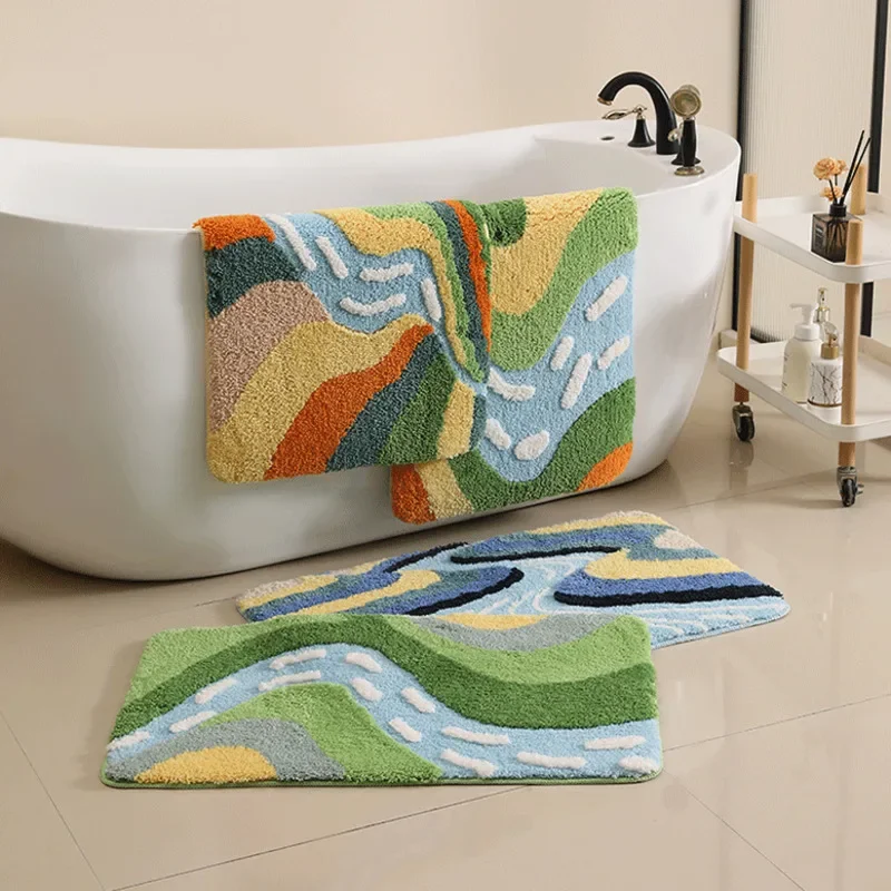 40x60cm Absorbent Anti Slip Bathroom Rug Green Leaf Plush Carpet Floor Mat Bath Door Mat Bedroom Living Room Foot Pad