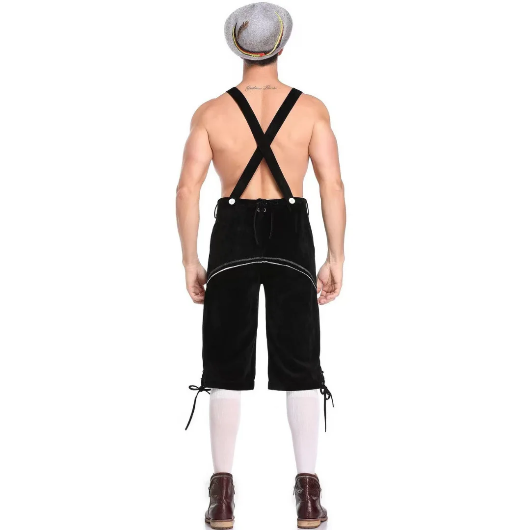 Costumi etnici dell'oktoberfest uomini adulti pantaloncini da birra bavaresi tradizionali completi tuta cappello bretelle Set vestiti di Halloween