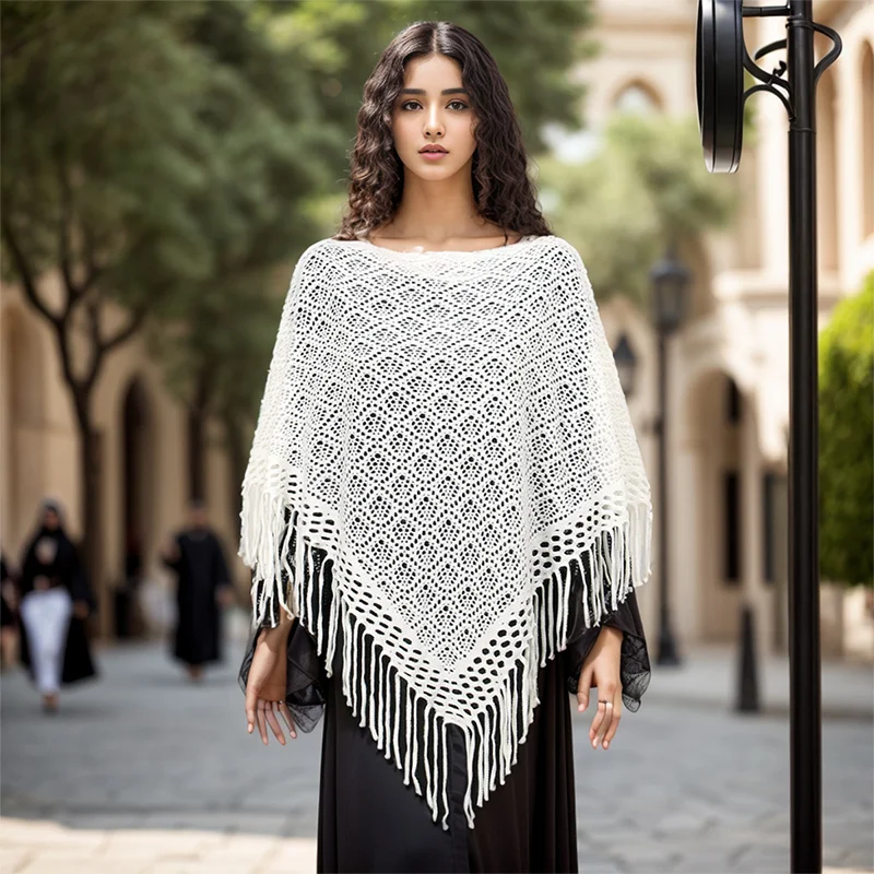 Knit Triangle Scarf Women Shawl Wraps Solid Color Stoles Tassel Scarf Shoulder Cover With Elegant Style