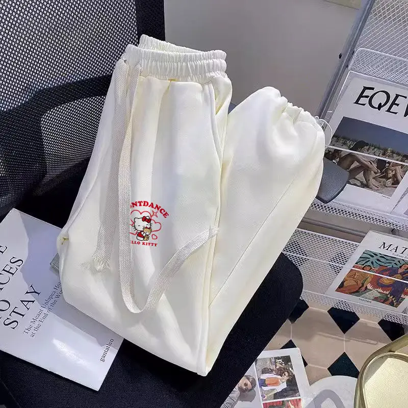 

Sanrio Hello Kitty аниме для девочек, милые белые спортивные штаны, комплект Kawaii, осенние женские брюки с героями мультфильмов Y2K, модные брюки 2025