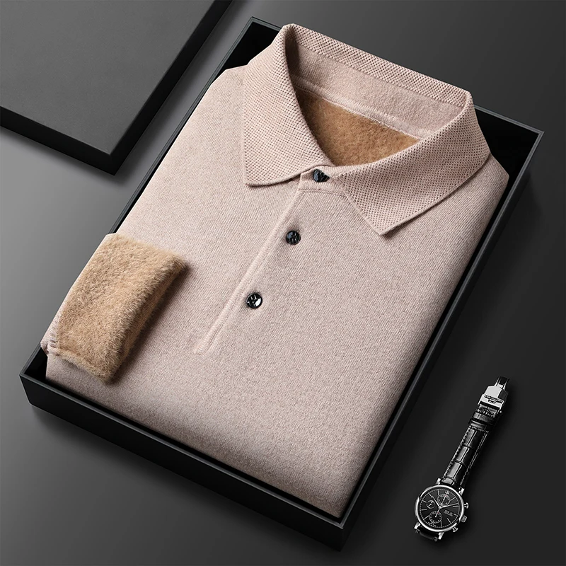 Tendenza di lusso leggera, maglione da uomo semplice, nuovo maglione lavorato a maglia con bottoni e peluche, top con base spessa e calda