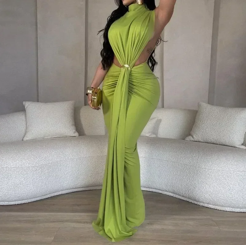 GUWU أزياء عطلة Bodycon فستان طويل ماكسي الشارع Ruched النساء عيد ميلاد مثير قطع الخصر فساتين السهرة الليلية