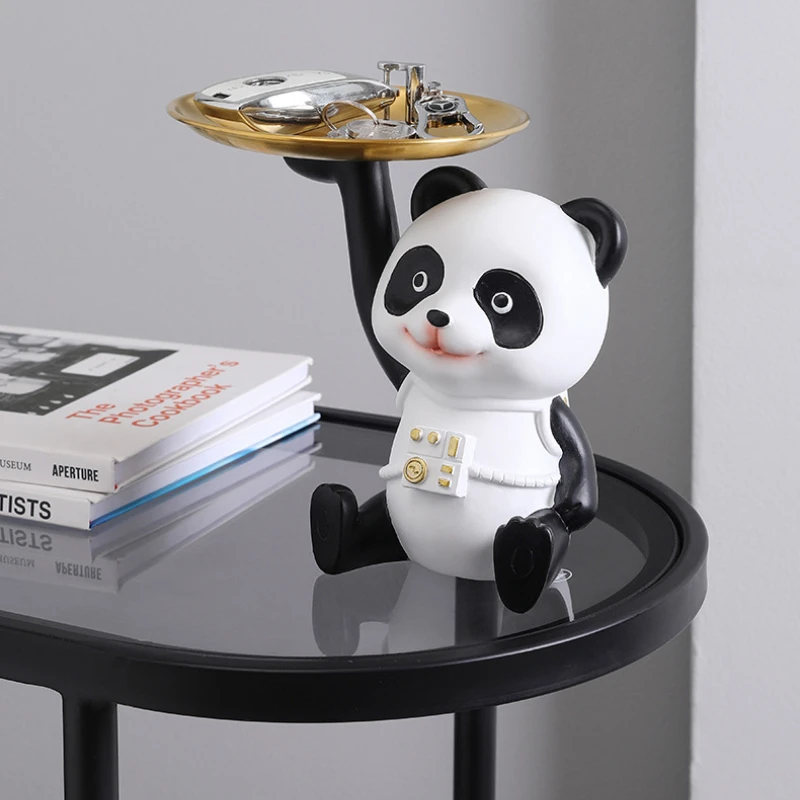 

Panda Statues Decor Entry Key Storage Tray Home Living Room Wine Cabinet TV Cabinet Decoration Resin Art Statues for Decoration