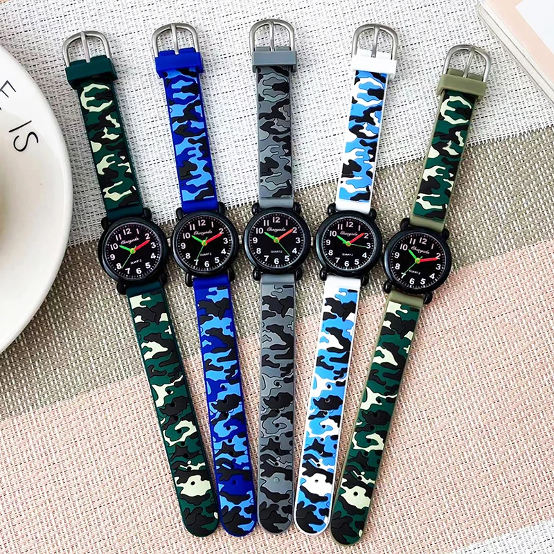 2024 summer boys girls fashion camouflage silicone strap quartz watches children kids students digital cool waterproof clocks