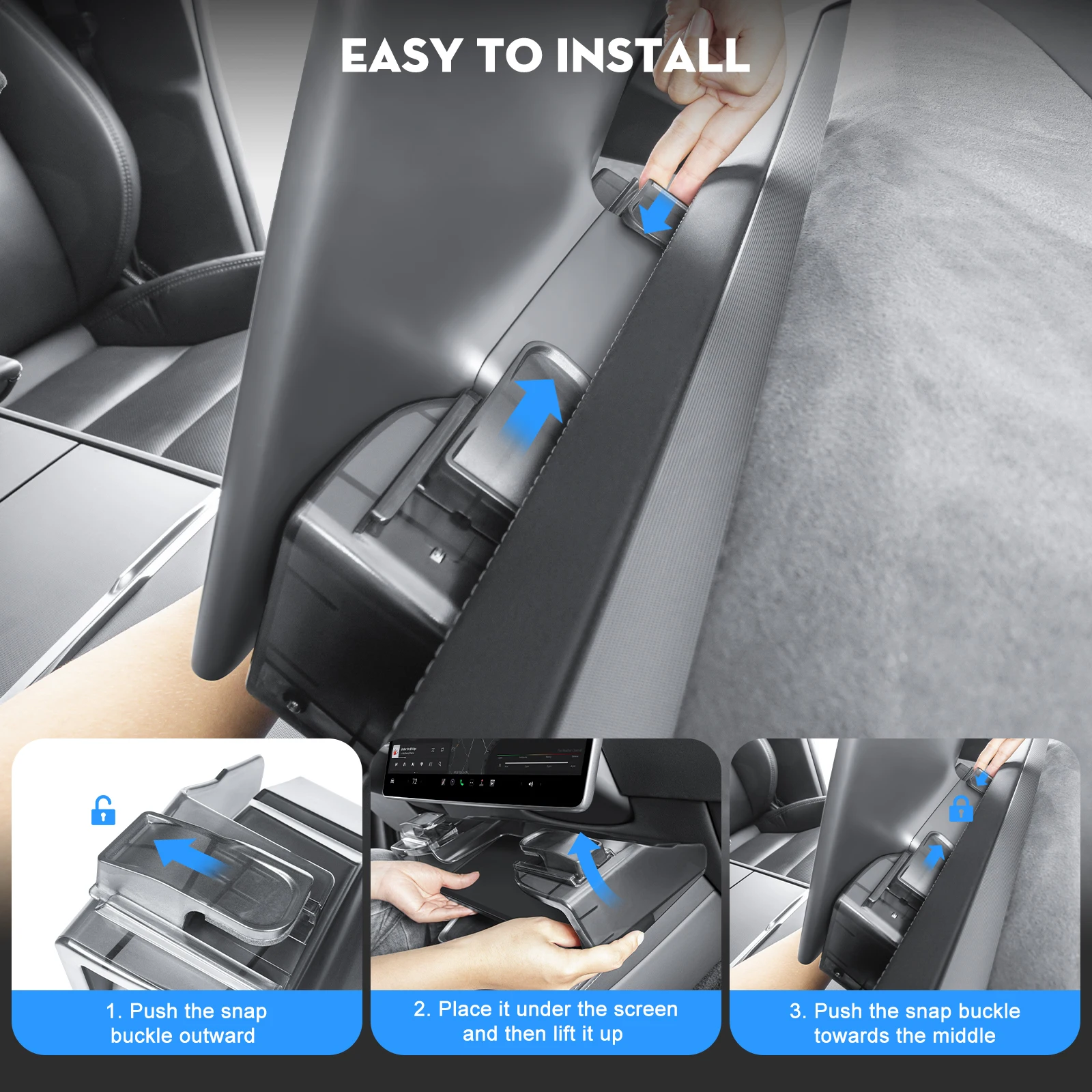 Under Screen Storage Box with Behind Screen Tissue Holder for Tesla 2025-2026 Model Y Juniper Accessories