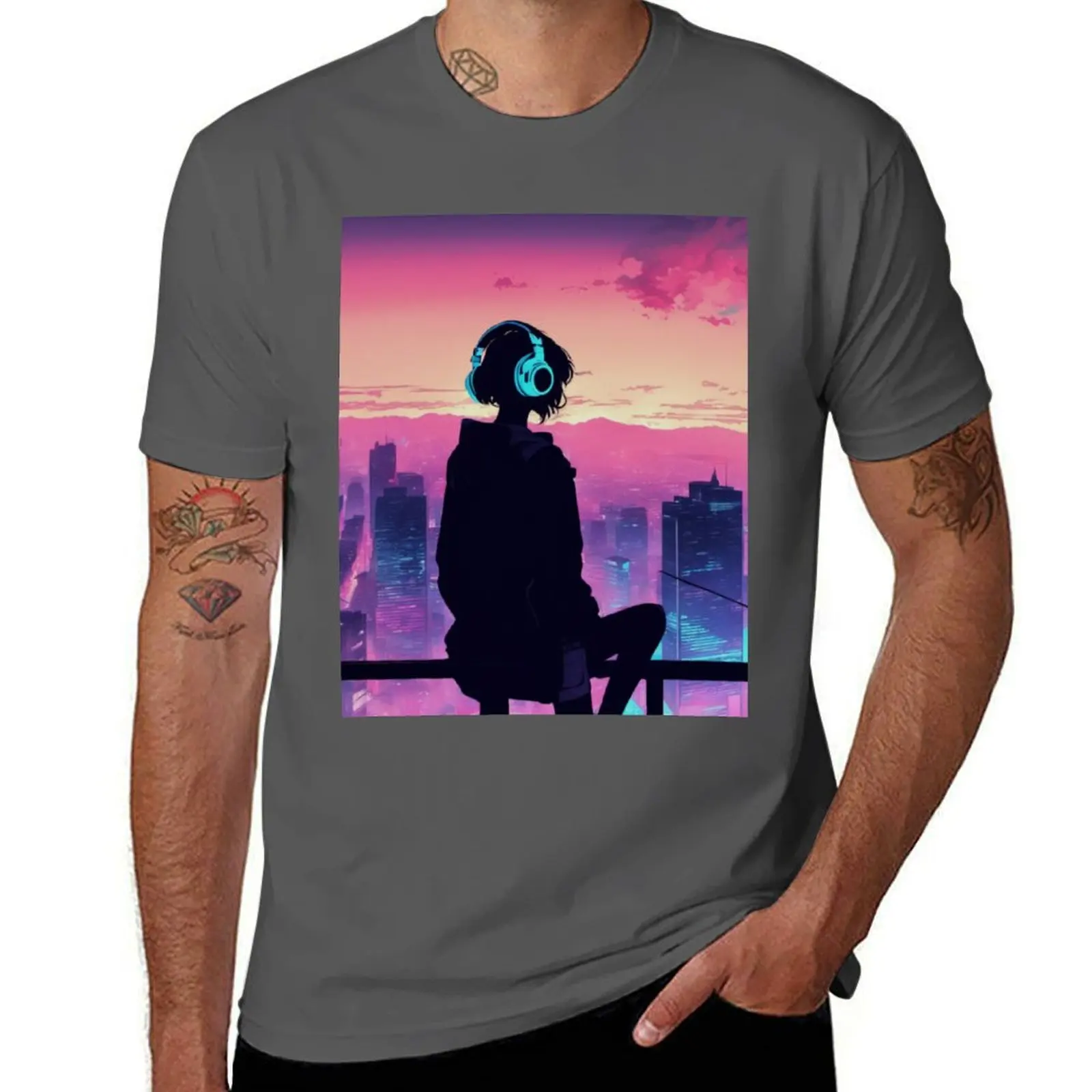 

Neon Music Sky T-Shirt Sports Basic Short Sleeve T-Shirt