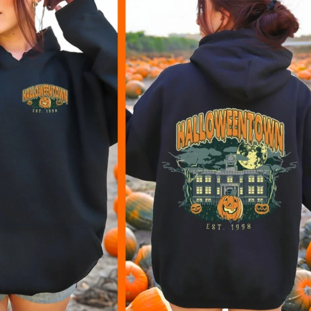 Halloween Town Hooded Sweatshirt Hoodie Vintage Trendy Halloweentown Fall Hoodies Halloween 2 Sided Print sweatshirts clothes