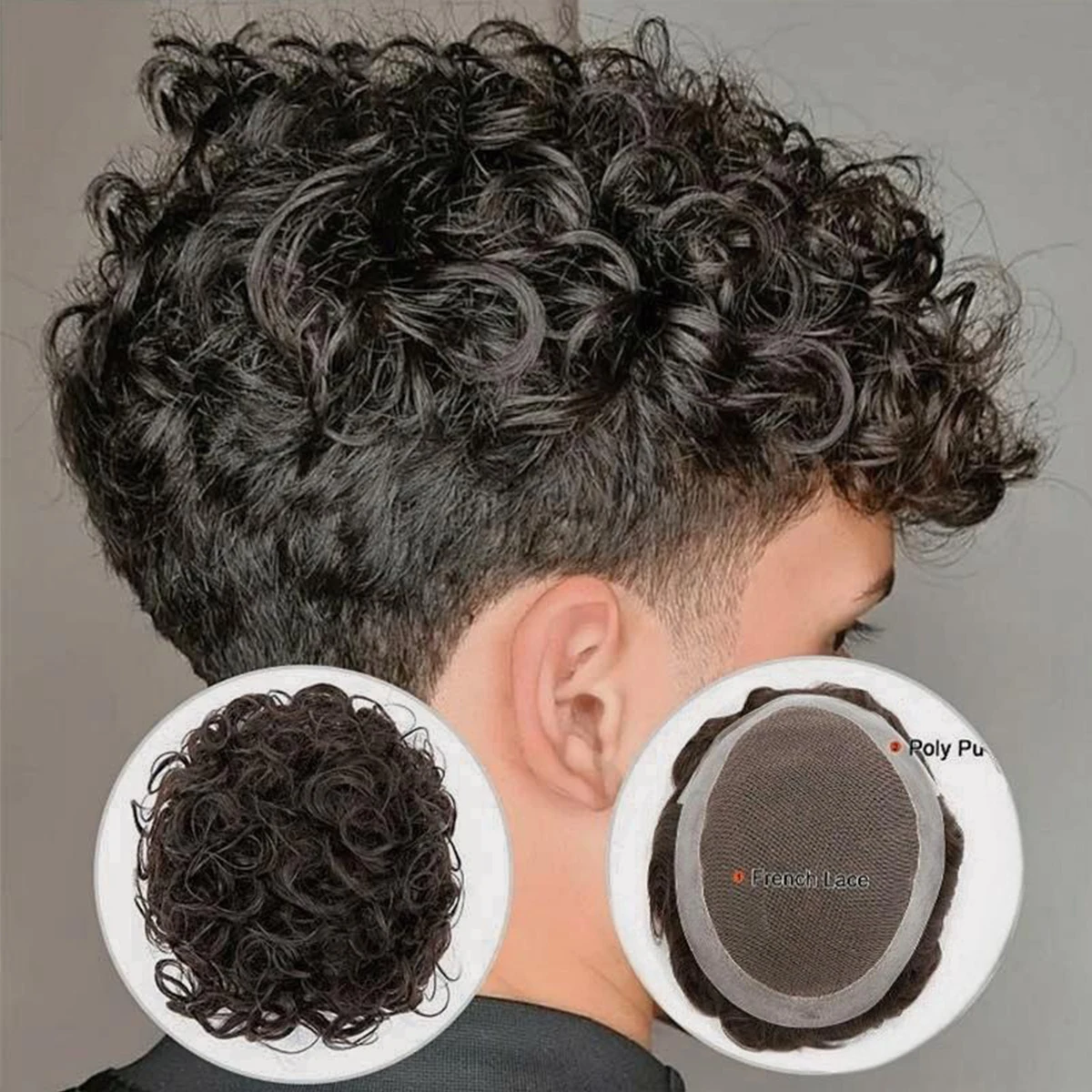 شعر بشري 100% للرجال، قاعدة أحادية رفيعة مع بولي، مظهر طبيعي، قطع شعر رجالي أحادية الشعيرات للرجال 8 × 10 بوصة