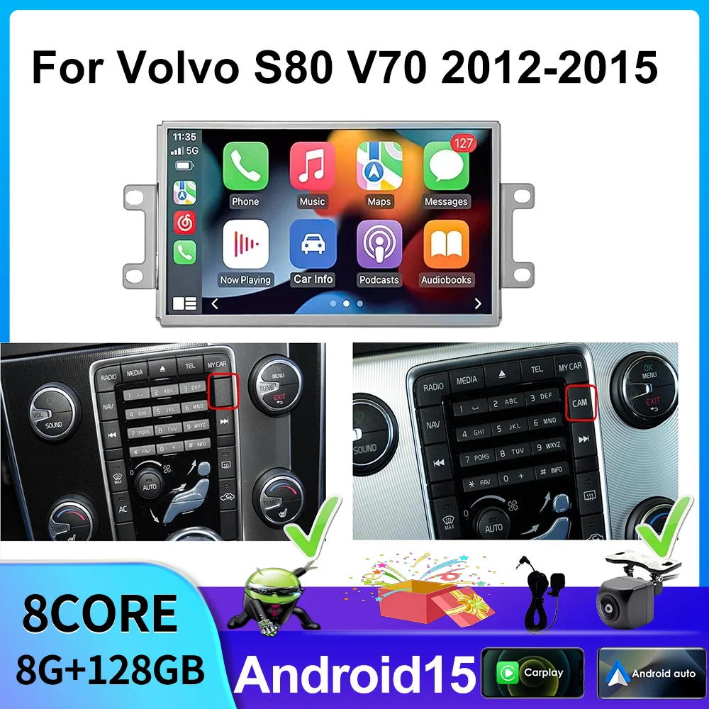 

For Volvo V70 XC70 S80 2012-2015 Car Radio Screen Multimedia Player with Stereo Carplay GPS Navigation WiFi Navigation System